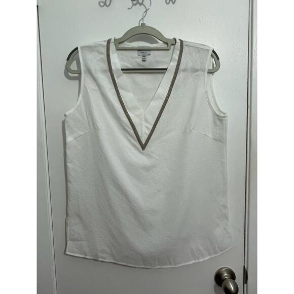 Ming Wang Tank Top XS White Crepe Silver Beaded Country Club Preppy NWT - Picture 1 of 6